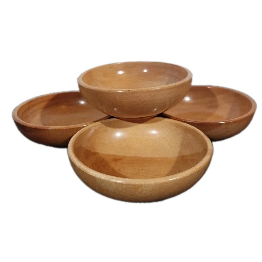 Vtg 4 Pc Mid Century Japanese Turned Wood Salad Bowl Set